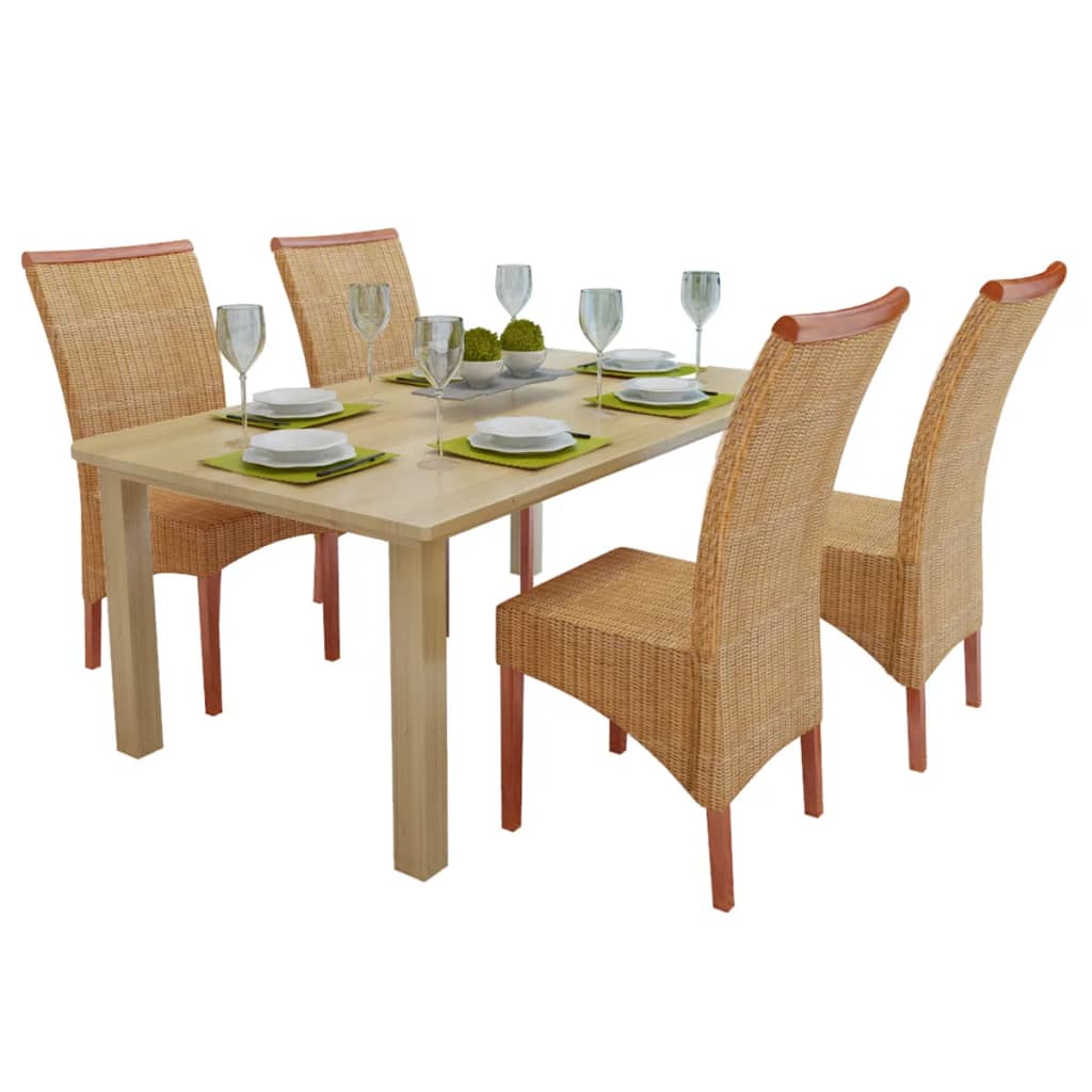 Sedie da Pranzo 4 pz Marroni in Rattan Naturale 274202