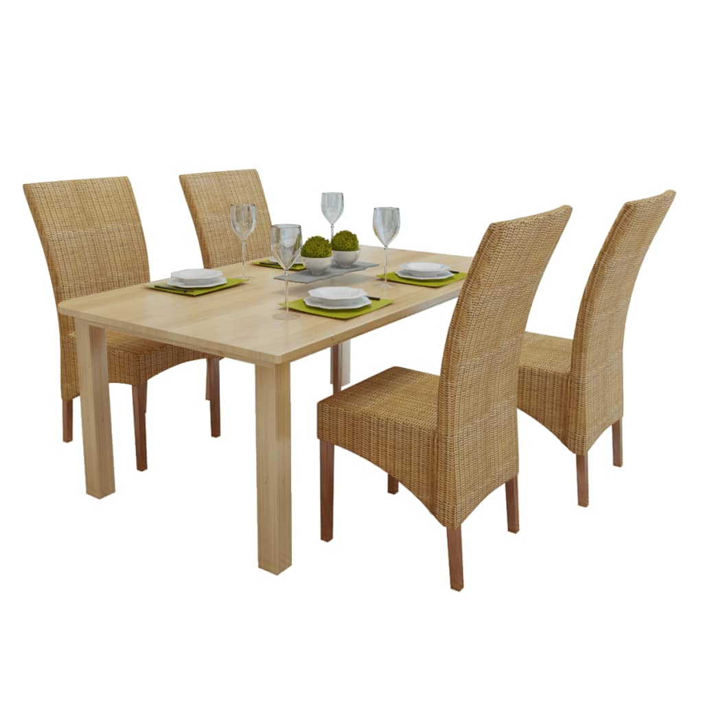 Sedie da Pranzo 4 pz Marroni in Rattan Naturale cod mxl 9627