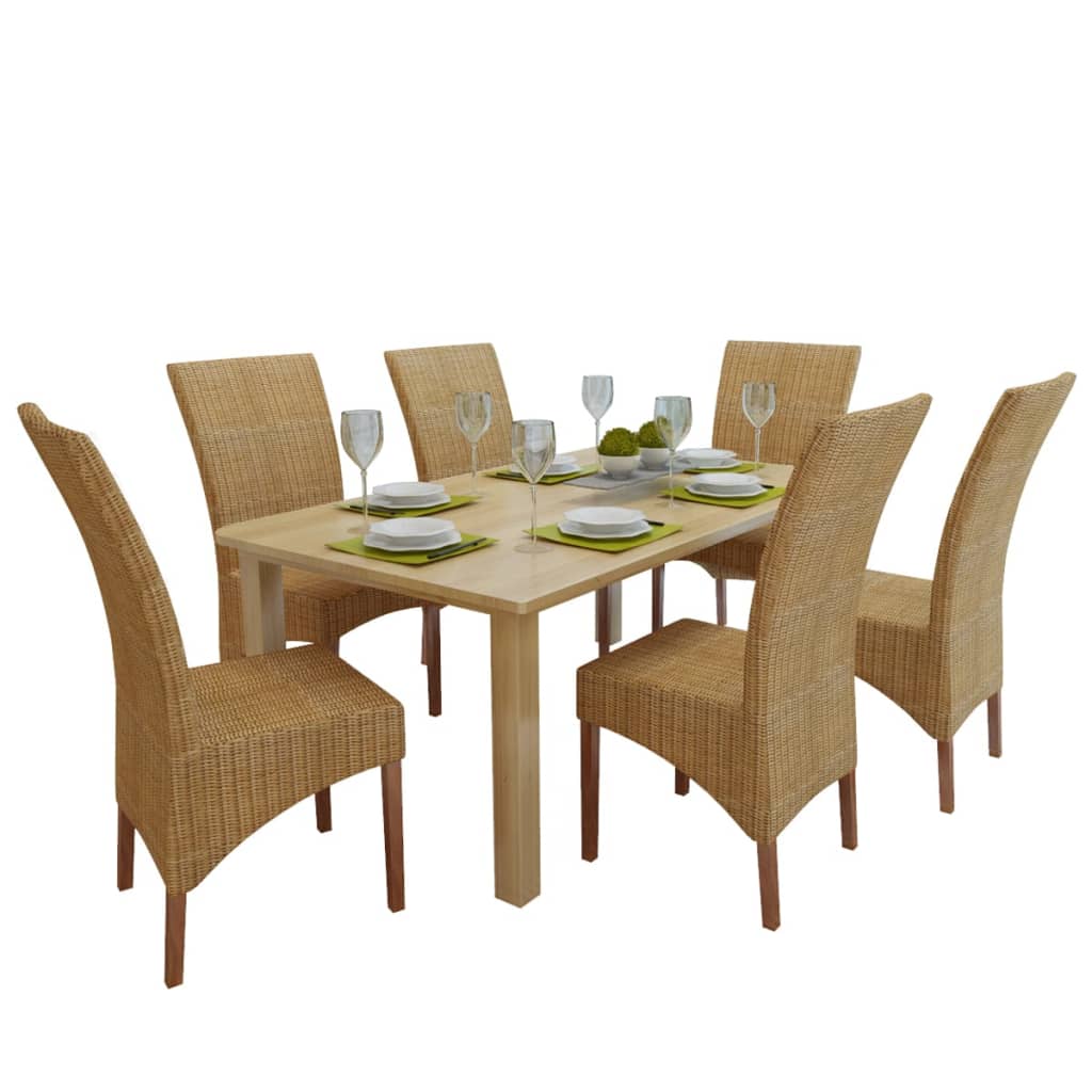 Sedie da Pranzo 6 pz Marroni in Rattan Naturale cod mxl 19124