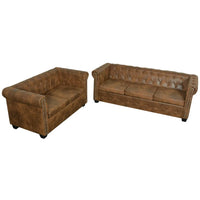 Set Divani Chesterfield a 2 Posti e a 3 Posti Marrone 274322