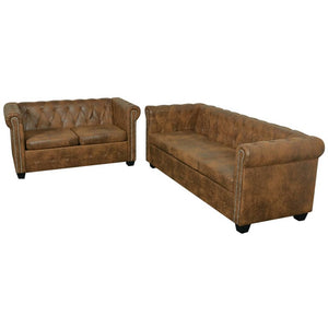 Set Divani Chesterfield a 2 Posti e a 3 Posti Marrone 274322