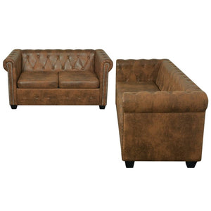 Set Divani Chesterfield a 2 Posti e a 3 Posti Marrone 274322