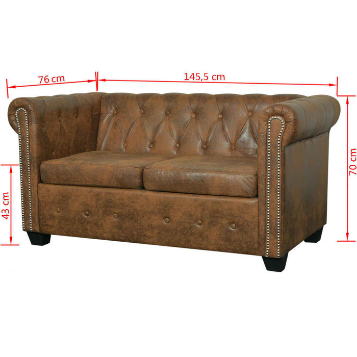 Set Divani Chesterfield a 2 Posti e a 3 Posti Marrone 274322