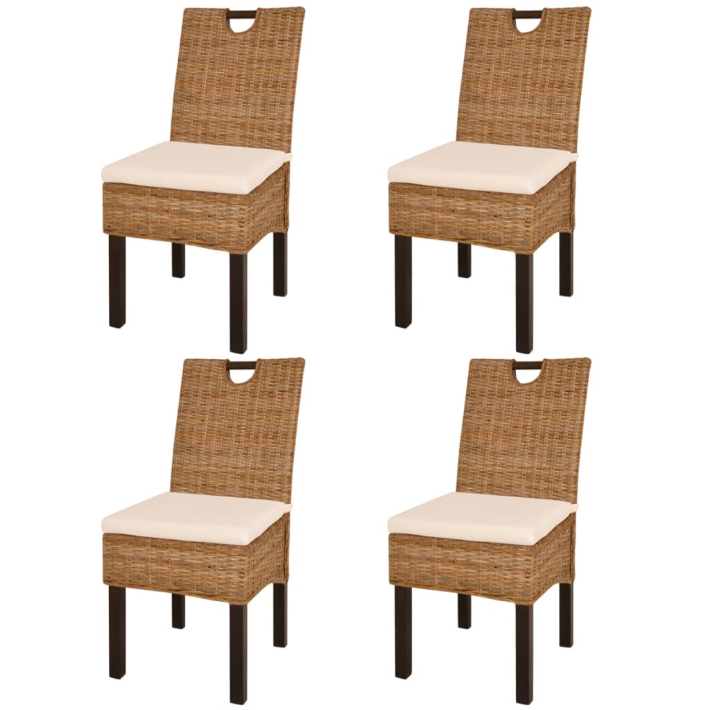 Sedie Sala da Pranzo 4 pz in Rattan Kubu e Legno di Mango 274362