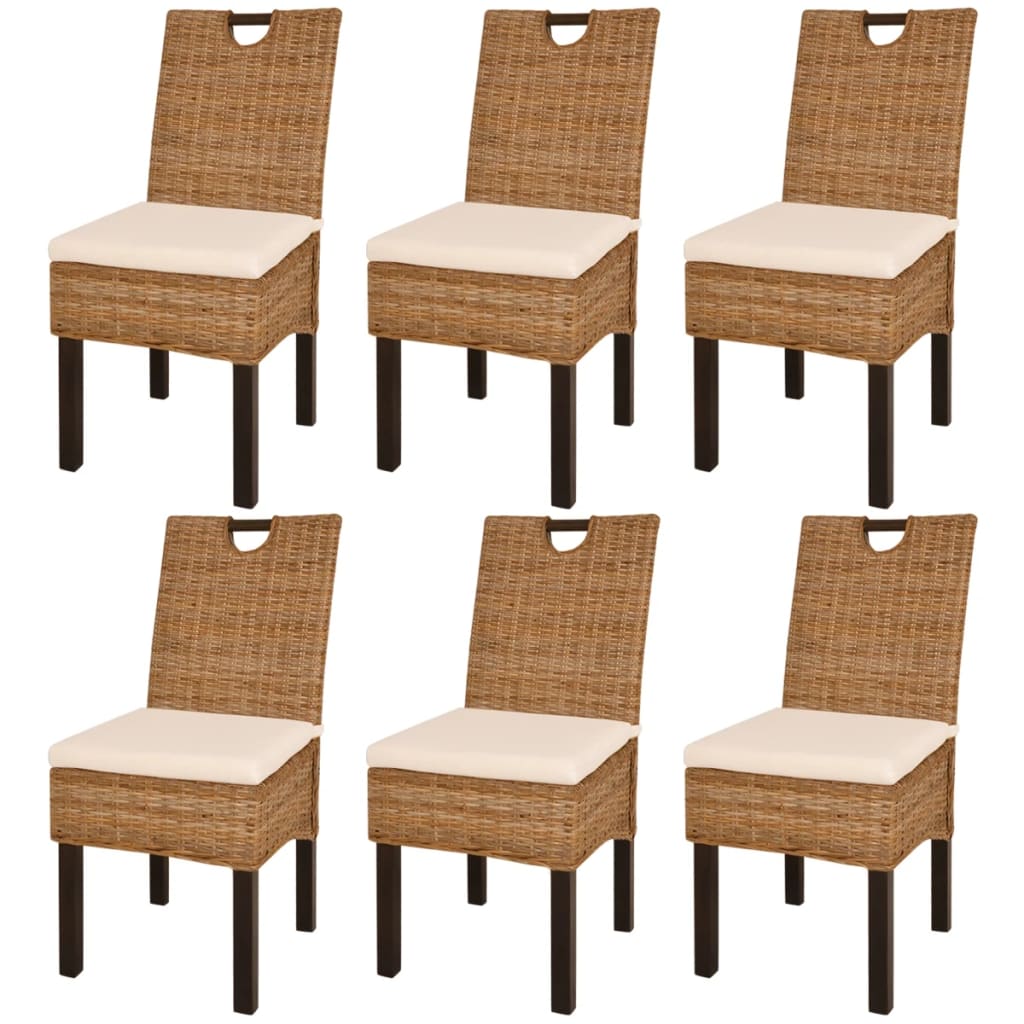 Sedie Sala da Pranzo 6 pz in Rattan Kubu e Legno di Mango cod mxl 23893