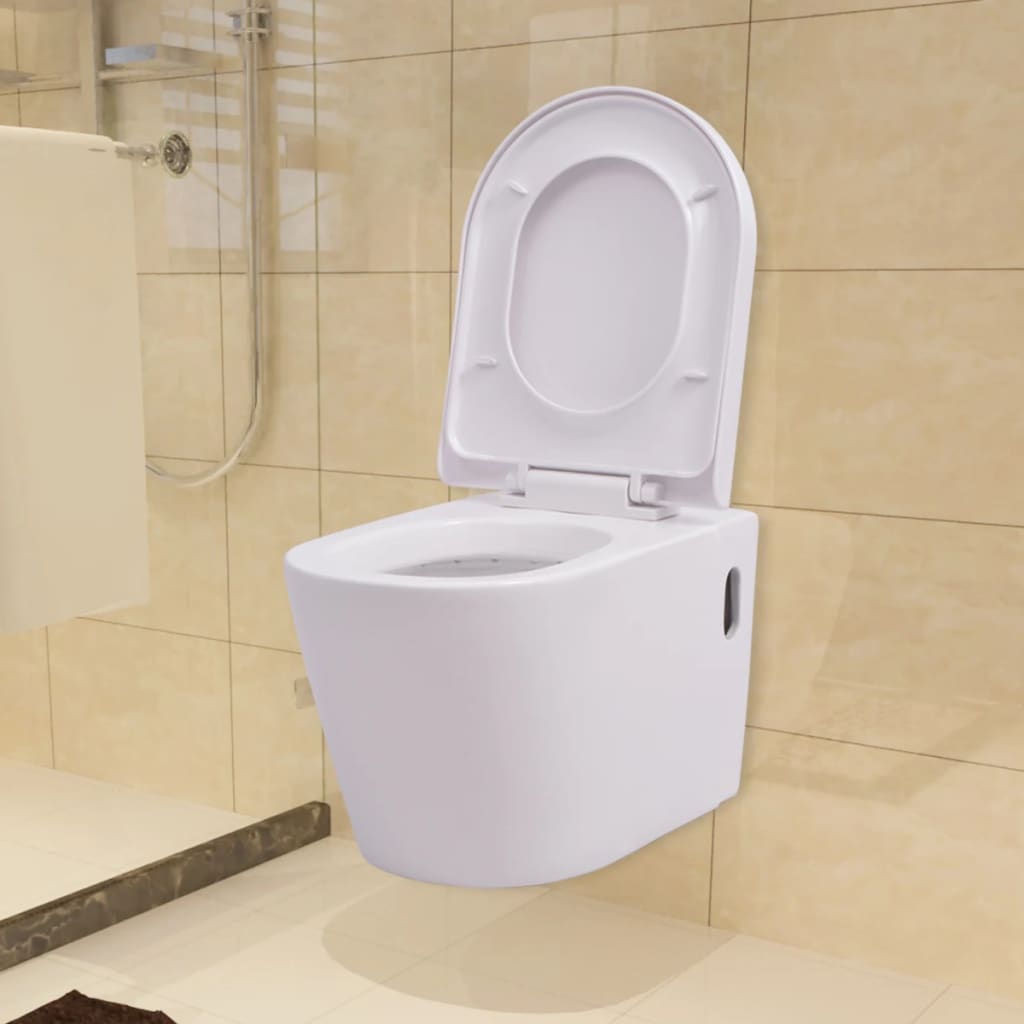 WC a Muro con Sciacquone Nascosto in Ceramica Bianco 274669