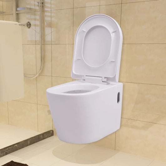 WC a Muro con Sciacquone Nascosto in Ceramica Bianco 274669