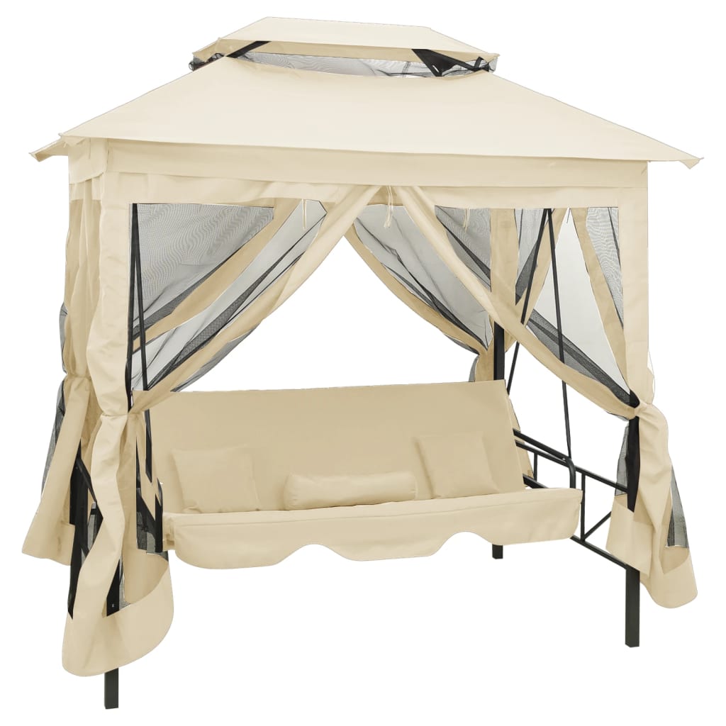 Gazebo Convertibile Panchina a Dondolo Bianco Crema cod mxl 49567