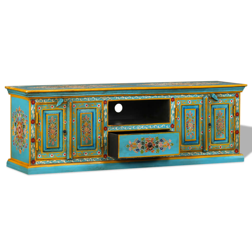 Mobile Porta TV in Legno Massello di Mango Blu Dipinto a Mano  cod mxl 13824