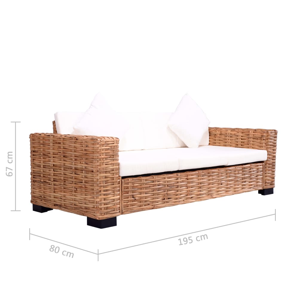 Divano a 3 Posti in Rattan Naturale 244419