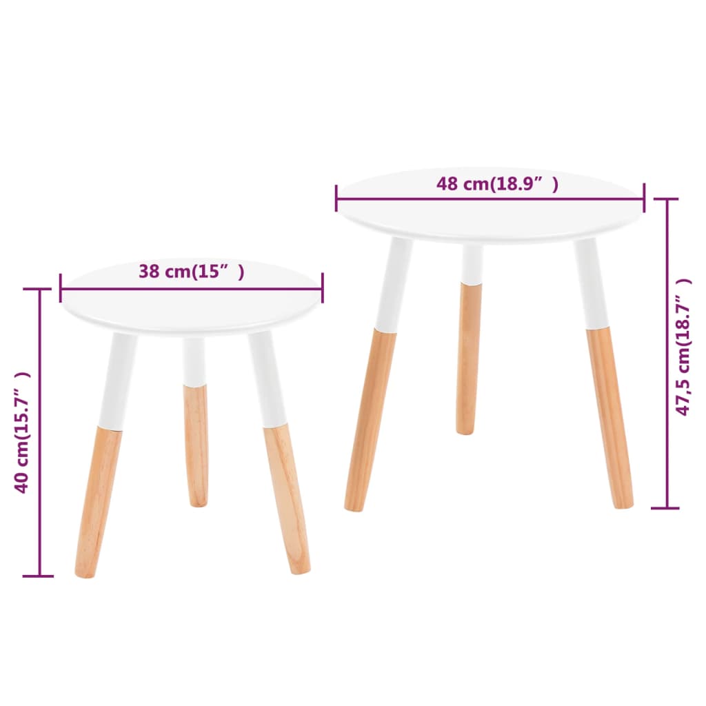 Set Tavolini 2 pz in Legno Massello di Pino Bianchi