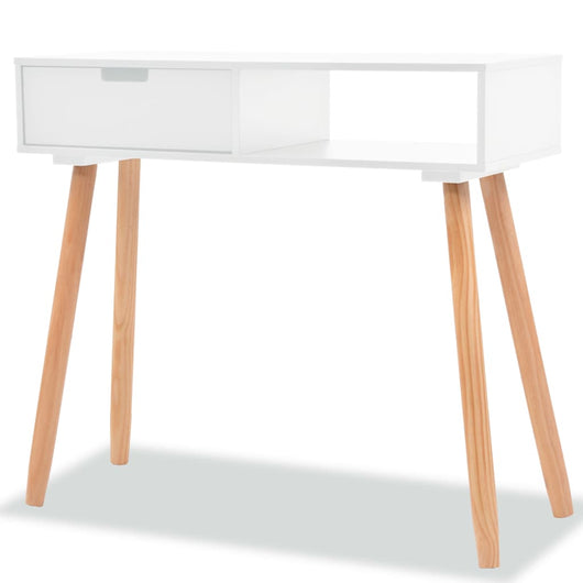 Tavolo Consolle in Legno di Pino Massello 80x30x72 cm Bianco