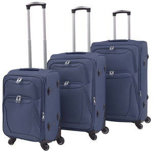 3 pz Set di Valigie Trolley Morbide Blu Marino