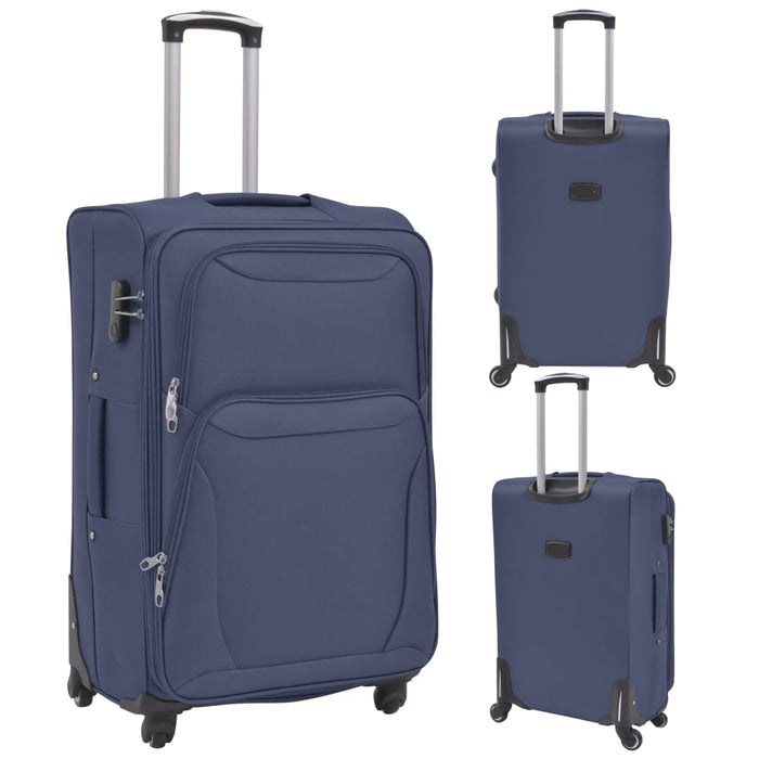 3 pz Set di Valigie Trolley Morbide Blu Marino