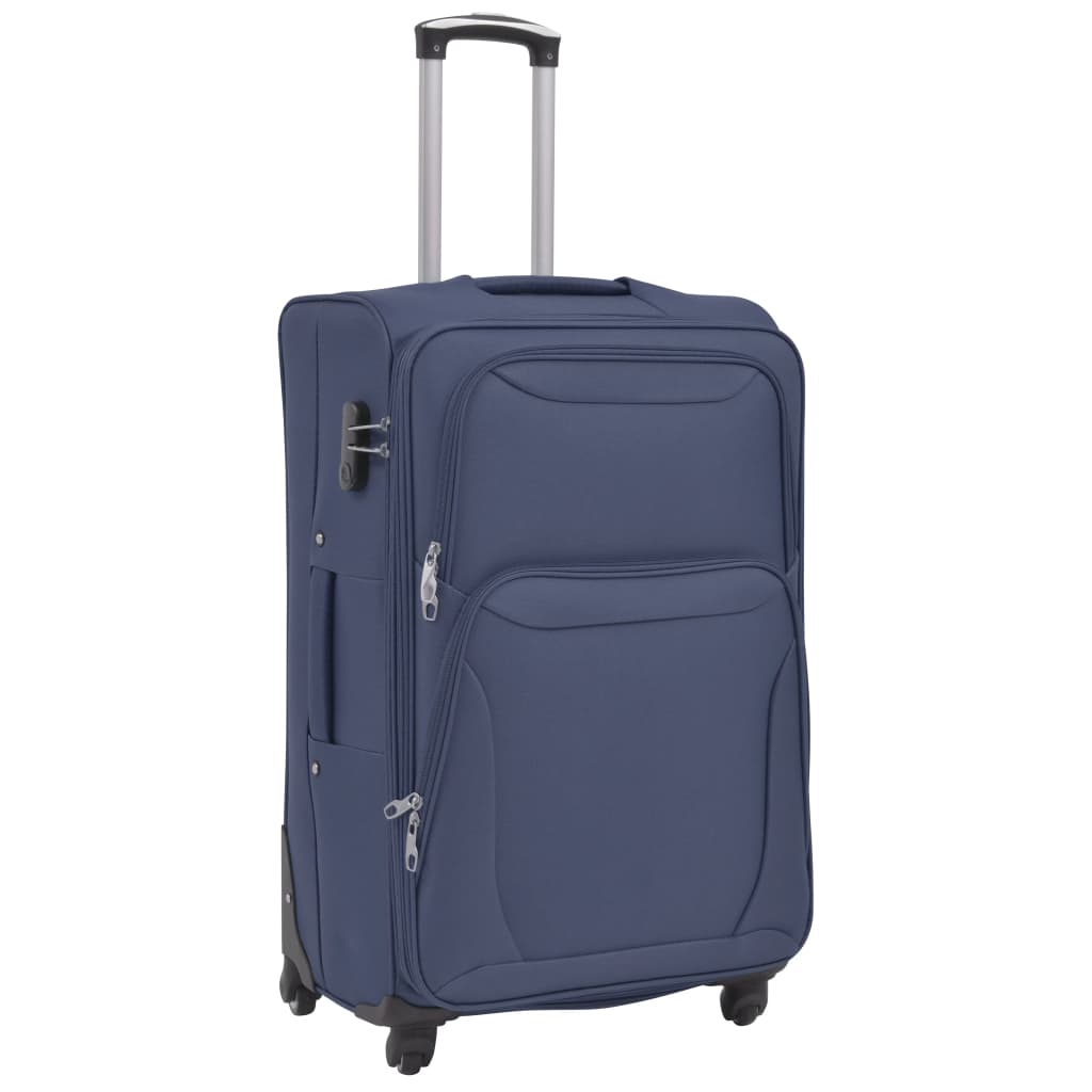 3 pz Set di Valigie Trolley Morbide Blu Marino