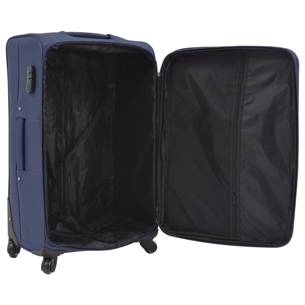 3 pz Set di Valigie Trolley Morbide Blu Marino