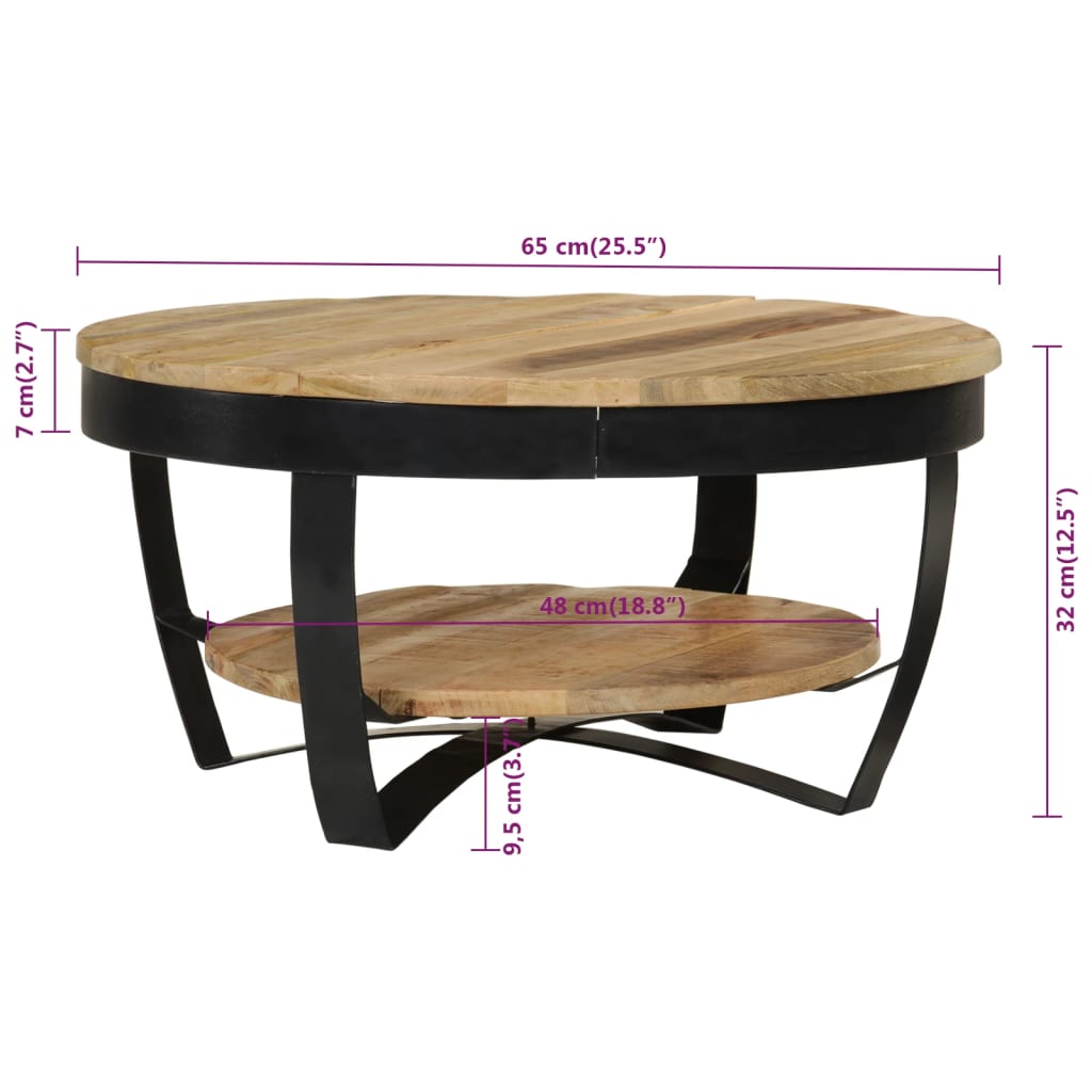 Tavolino da Caffè in Legno Massello Grezzo di Mango 65x32 cm 244675