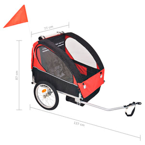 Rimorchio da Bici per Bambini Rosso e Nero 30 kg