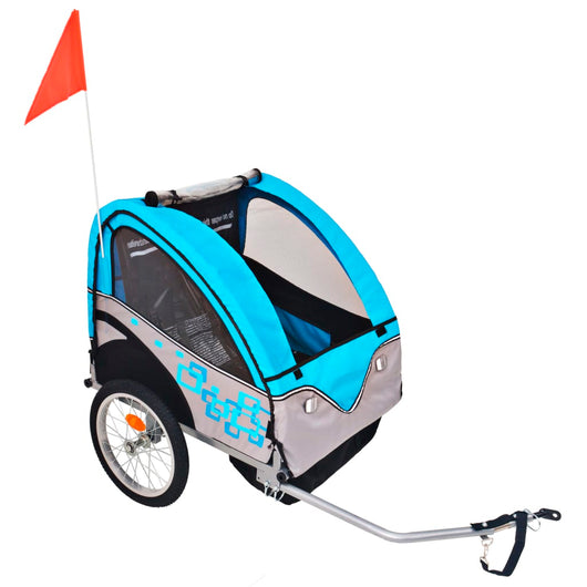 Rimorchio da Bici per Bambini Grigio e Blu 30 kg cod mxl 76790