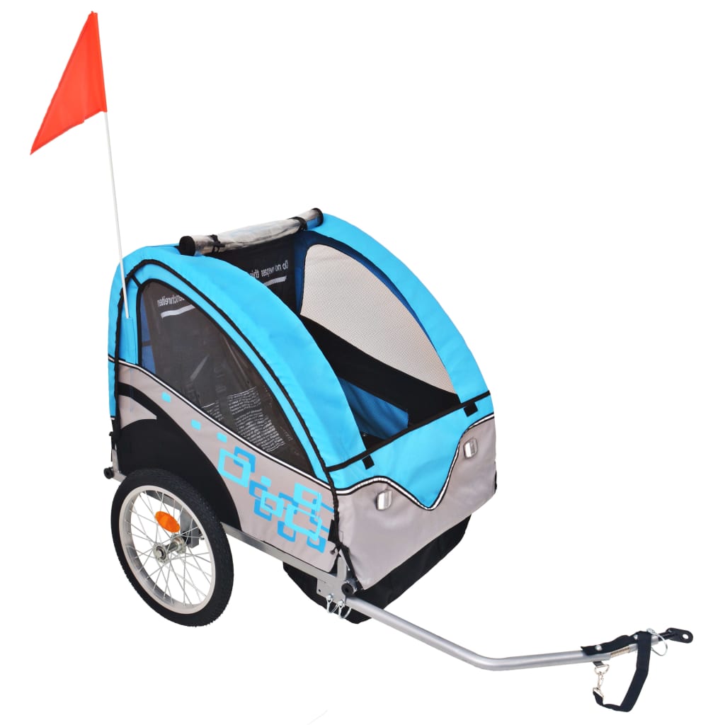 Rimorchio da Bici per Bambini Grigio e Blu 30 kg