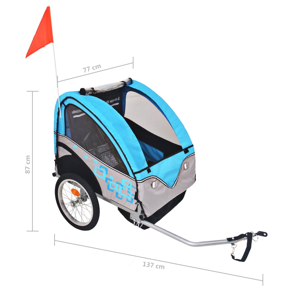 Rimorchio da Bici per Bambini Grigio e Blu 30 kg