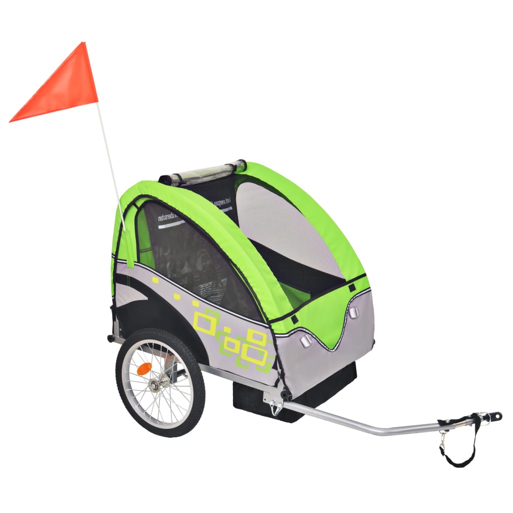 Rimorchio da Bici per Bambini Grigio e Verde 30 kg cod mxl 78242