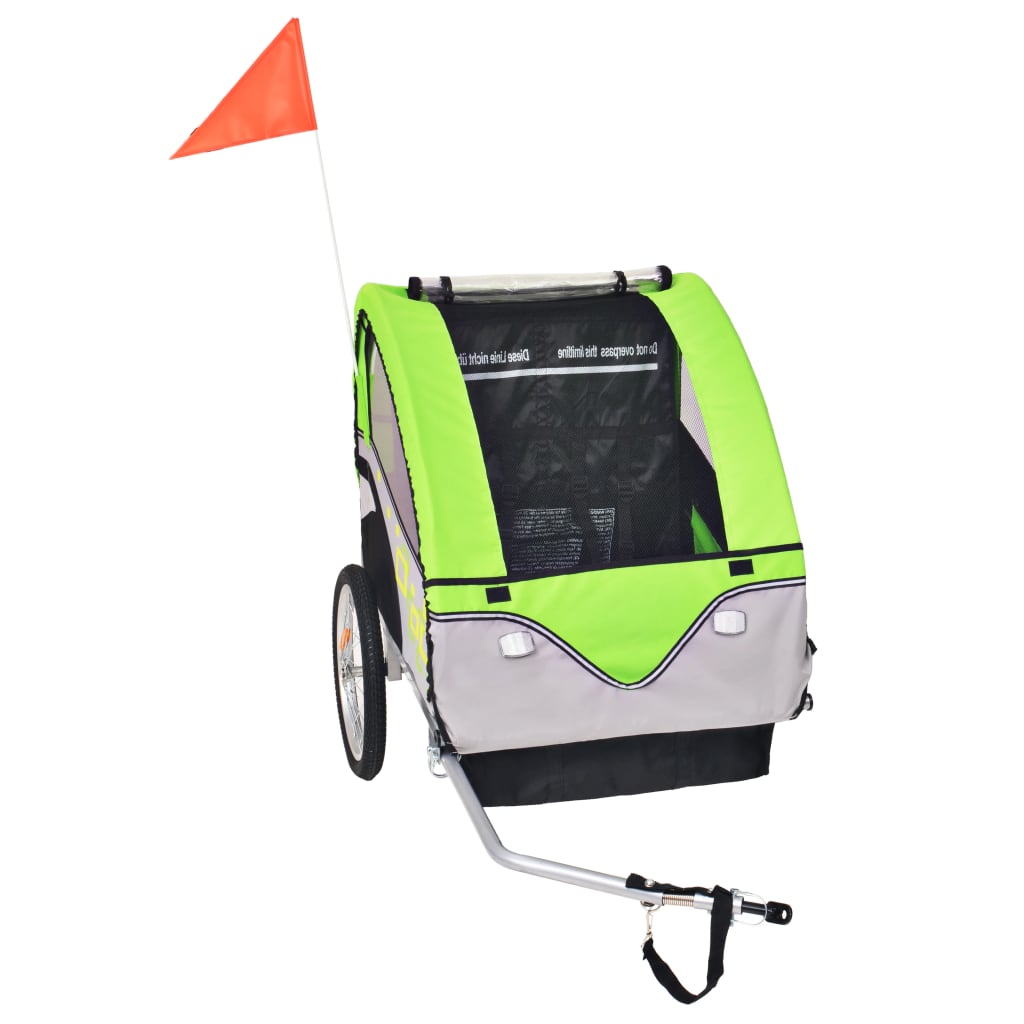 Rimorchio da Bici per Bambini Grigio e Verde 30 kg cod mxl 78242