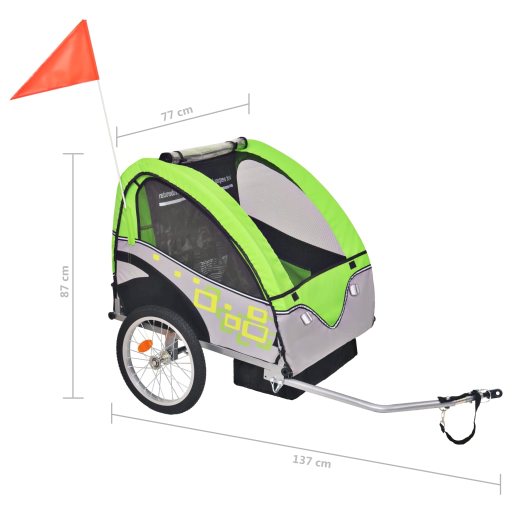 Rimorchio da Bici per Bambini Grigio e Verde 30 kg cod mxl 78242