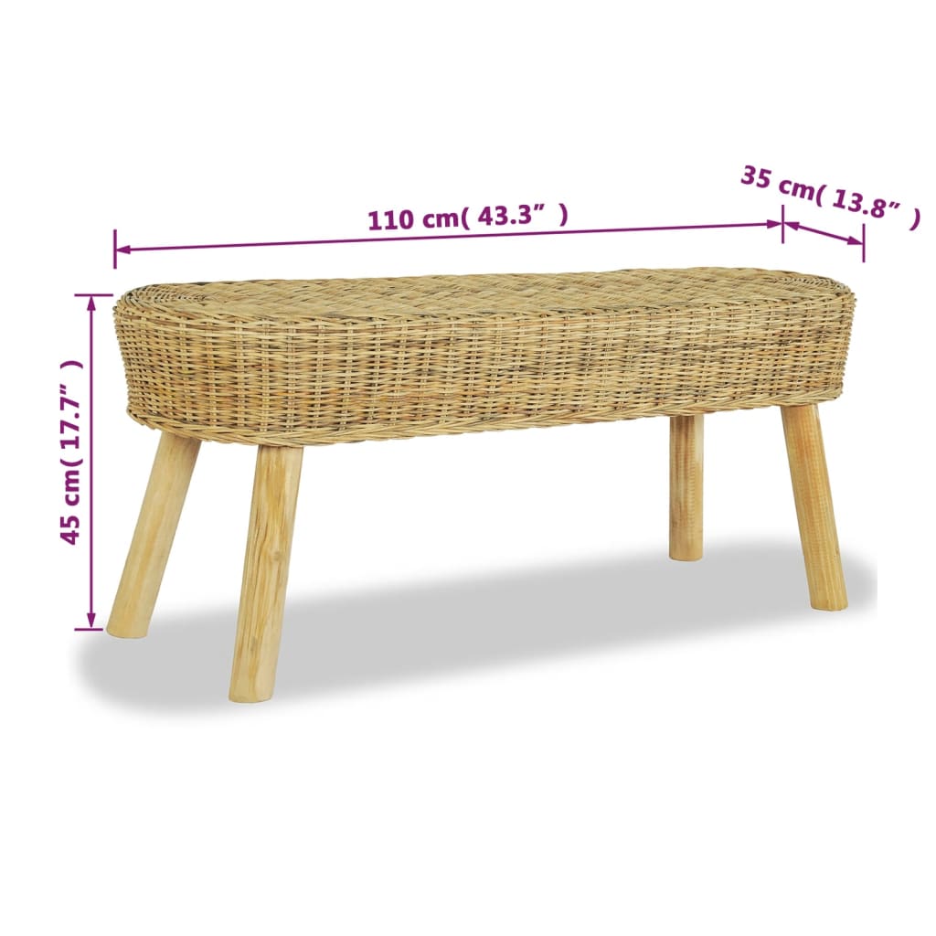 Panca da Ingresso 110x35x45 cm in Rattan Naturale cod mxl 66325