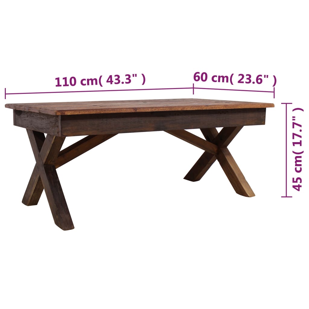 Tavolino da Caffè in Legno Massello Recuperato 110x60x45 cm cod mxl 15945