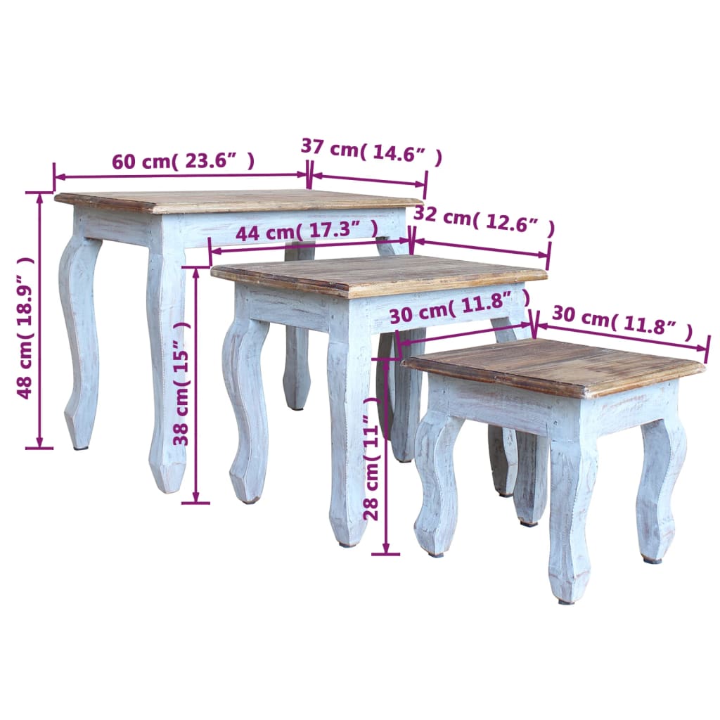 Set Tavolini a Incastro 3 pz in Legno Massello di Recupero 244505