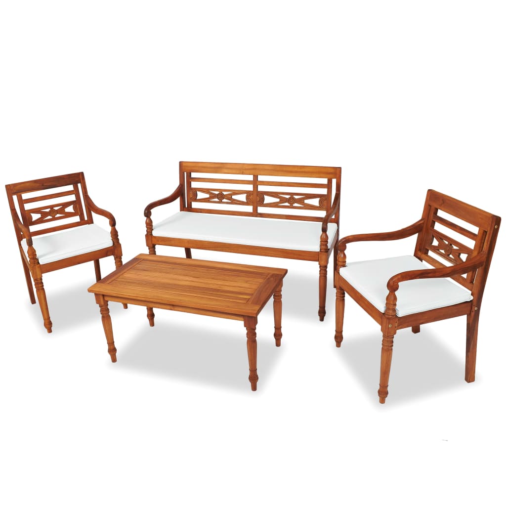 Set da Pranzo da Giardino 4 pz con Cuscini in Massello di Teak cod mxl 34806