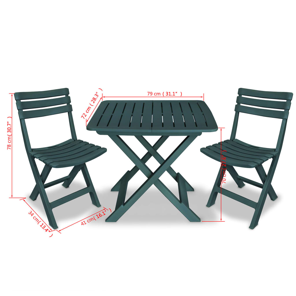 Set da Bistrot 3 pz Pieghevole in Plastica Verde cod mxl 35371