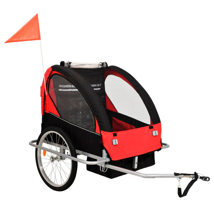 Rimorchio da Bici per Bambini e Passeggino 2 in 1 Nero e Rosso cod mxl 68552