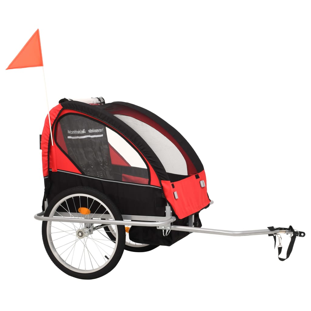 Rimorchio da Bici per Bambini e Passeggino 2 in 1 Nero e Rosso cod mxl 68552