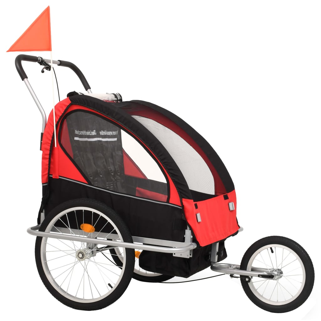 Rimorchio da Bici per Bambini e Passeggino 2 in 1 Nero e Rosso cod mxl 68552