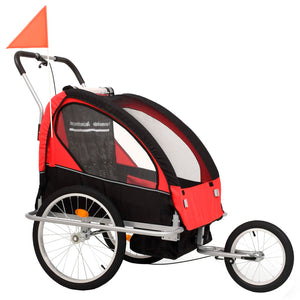 Rimorchio da Bici per Bambini e Passeggino 2 in 1 Nero e Rosso cod mxl 68552