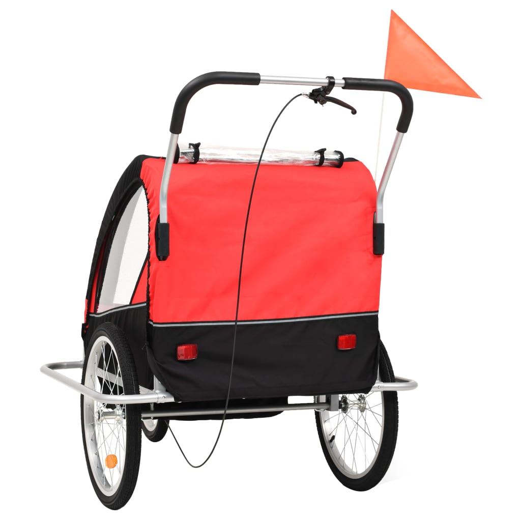 Rimorchio da Bici per Bambini e Passeggino 2 in 1 Nero e Rosso cod mxl 68552