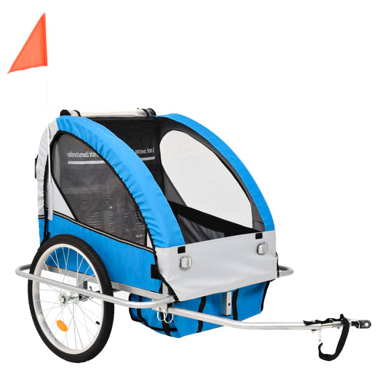 Rimorchio da Bici per Bambini e Passeggino 2 in 1 Blu e Grigio