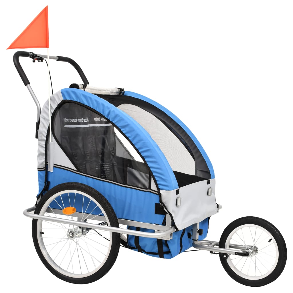 Rimorchio da Bici per Bambini e Passeggino 2 in 1 Blu e Grigio