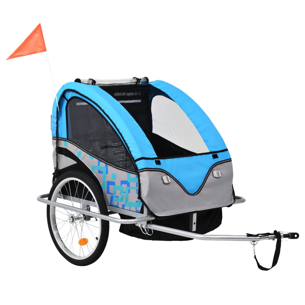 Rimorchio da Bici per Bambini e Passeggino 2 in 1 Blu e Grigio cod mxl 61522