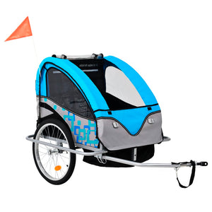 Rimorchio da Bici per Bambini e Passeggino 2 in 1 Blu e Grigio cod mxl 61522