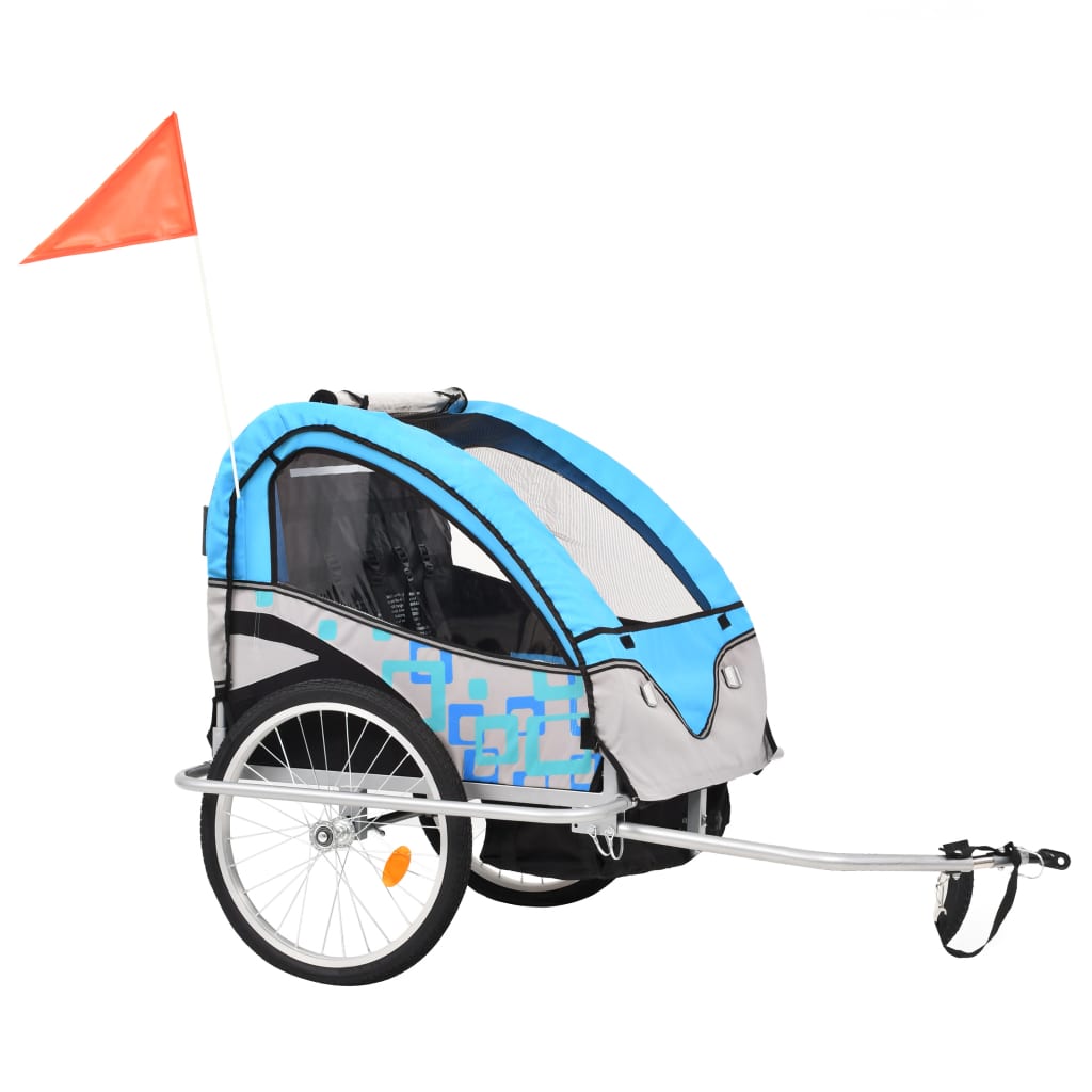 Rimorchio da Bici per Bambini e Passeggino 2 in 1 Blu e Grigio cod mxl 61522