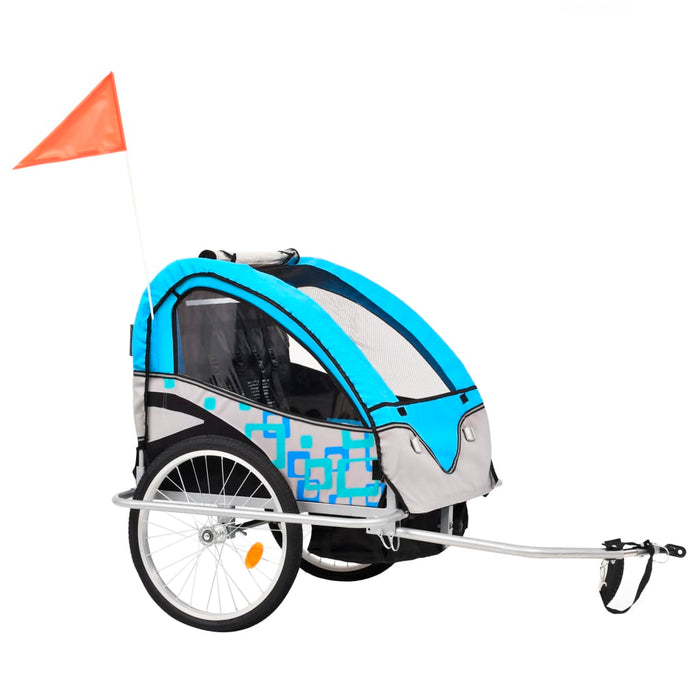 Rimorchio da Bici per Bambini e Passeggino 2 in 1 Blu e Grigio cod mxl 61522