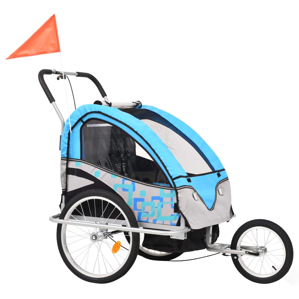 Rimorchio da Bici per Bambini e Passeggino 2 in 1 Blu e Grigio cod mxl 61522