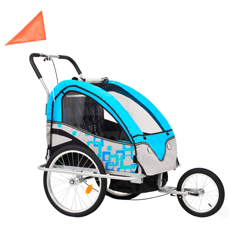 Rimorchio da Bici per Bambini e Passeggino 2 in 1 Blu e Grigio cod mxl 61522