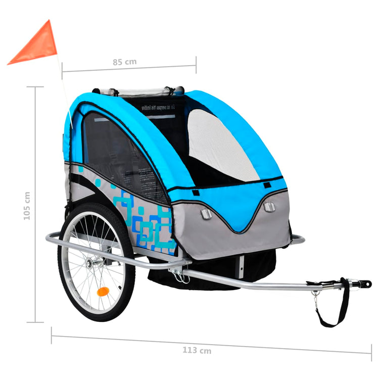 Rimorchio da Bici per Bambini e Passeggino 2 in 1 Blu e Grigio cod mxl 61522