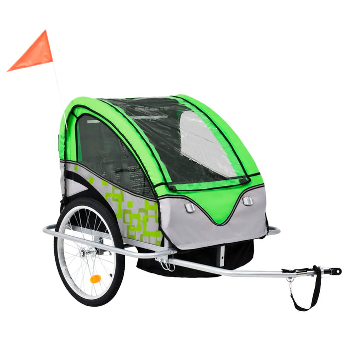 Rimorchio Bici per Bambini e Passeggino 2 in 1 Verde e Grigio