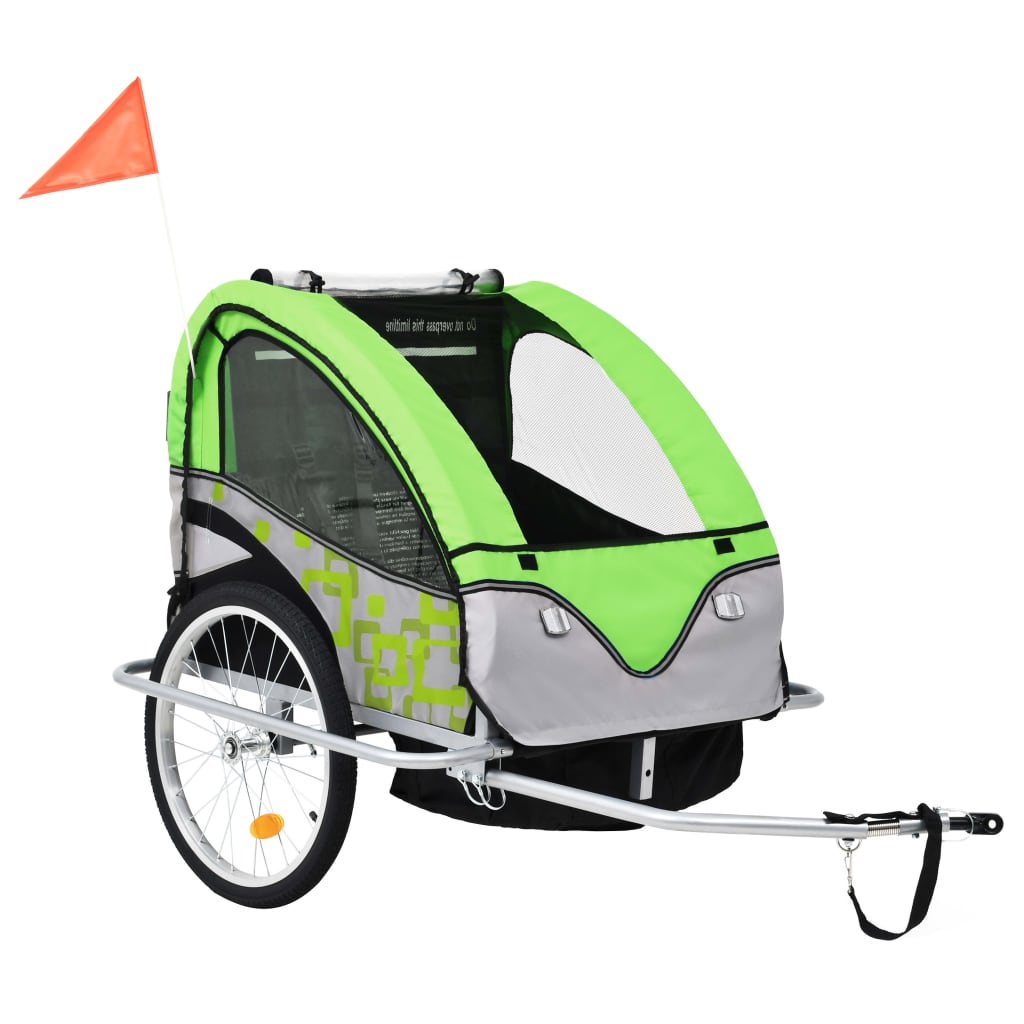 Rimorchio Bici per Bambini e Passeggino 2 in 1 Verde e Grigio