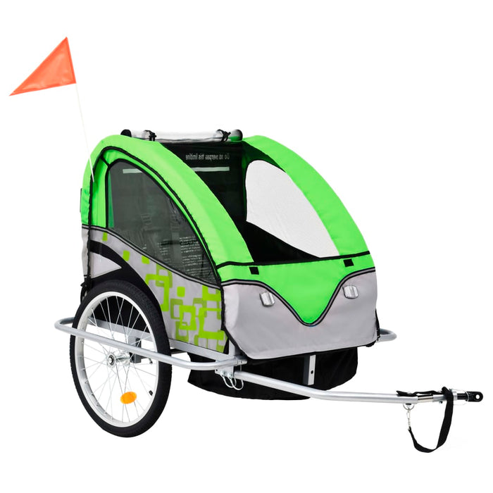 Rimorchio Bici per Bambini e Passeggino 2 in 1 Verde e Grigio